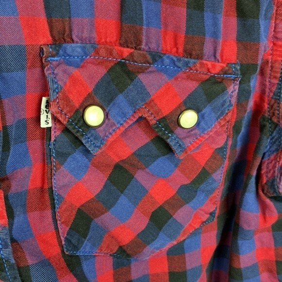 Levi’s Men's  Blue & Red Pearl Snap Long Sleeve Plaid Gingham Western Shirt M - Picture 5 of 7